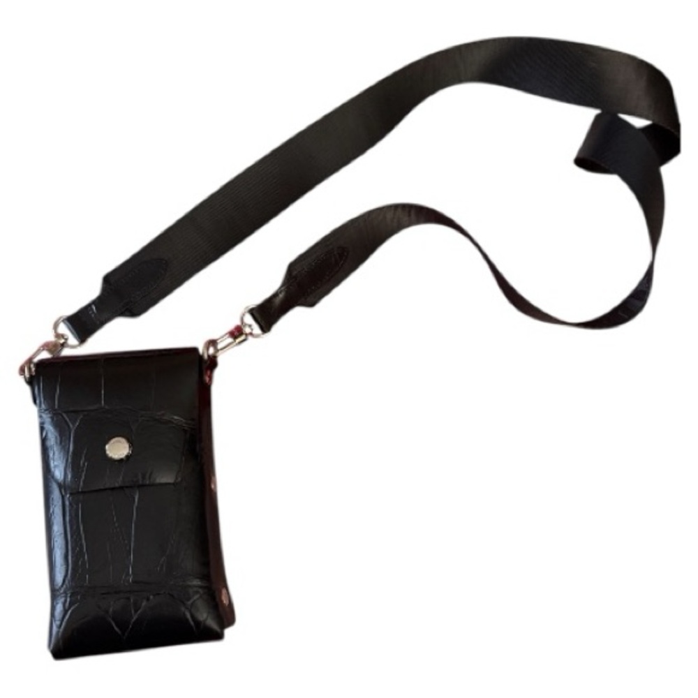 Prune Leather Croc Print Camera Crossbody Phone Bag